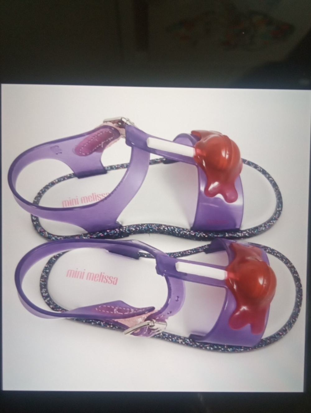 Mini Melissa Purple White Lollipop Sandal Glitter Statement Girls Size 10
